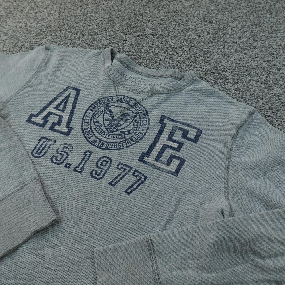 VTG American Eagle Shirt Mens L Gray Knit Thermal Long Sleeve Logo Preppy Y2K